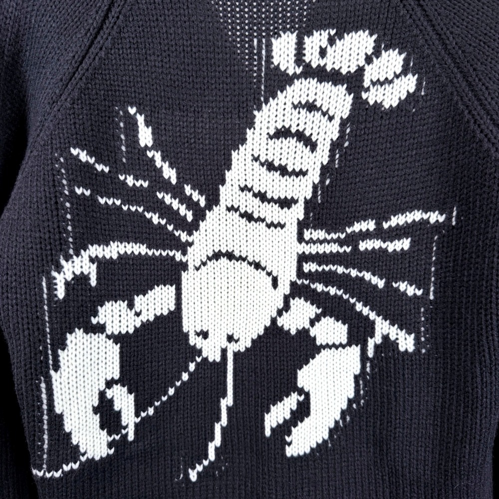 Unbranded L Navy Lobster Intarsia Knit Cardigan Button Front Coastal Preppy
